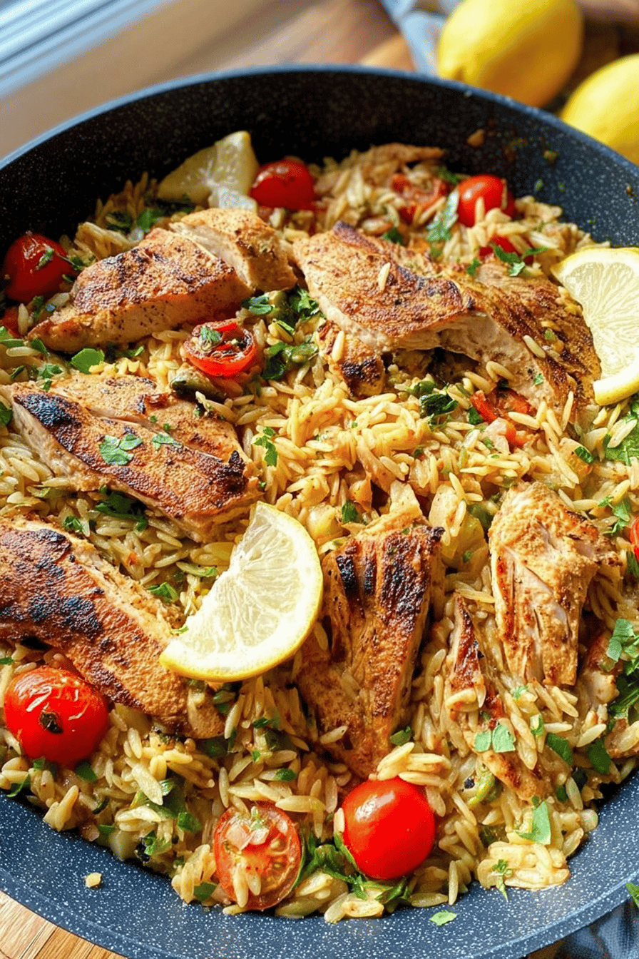 Mediterranean Chicken Orzo Skillet