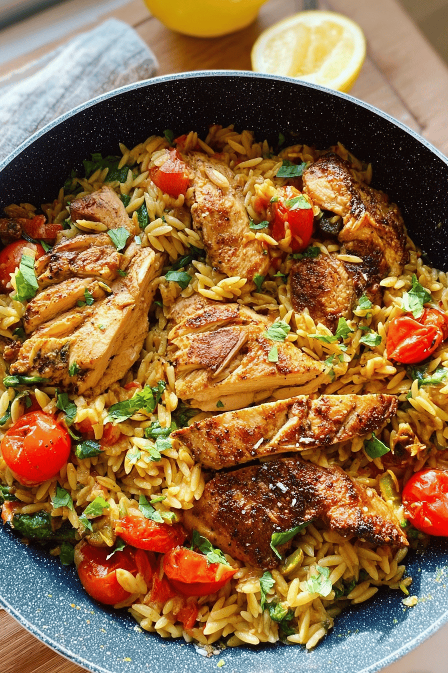 Mediterranean Chicken Orzo Skillet