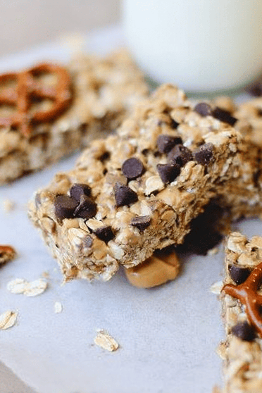 No Bake Peanut Butter Pretzel Chocolate Chip Granola Bars Recipe