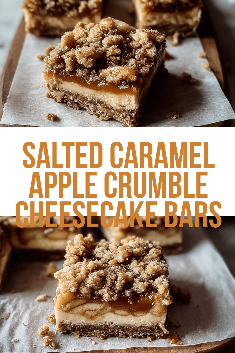 Salted Caramel Apple Crumble Cheesecake Bars