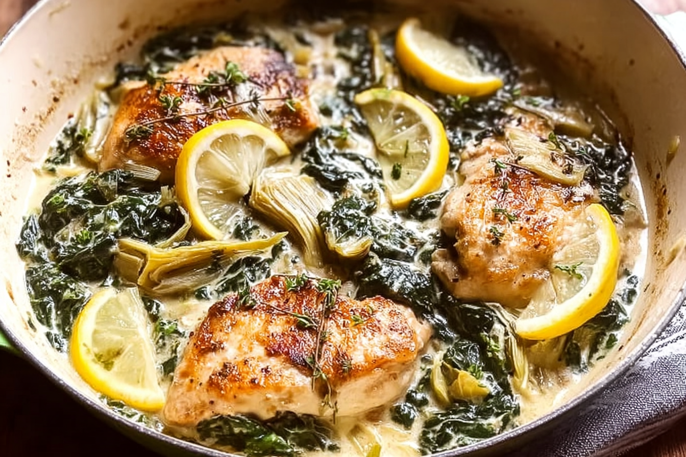 Chicken With Lemon Butter Spinach And Artichokes