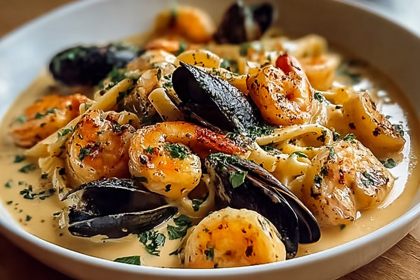 Creamy Garlic Seafood Pasta