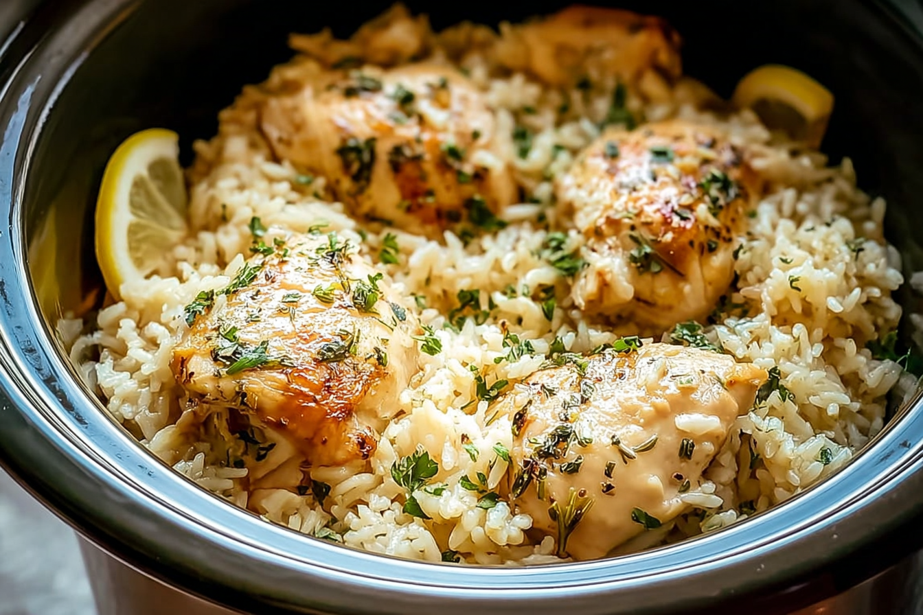 Slow Cooker Lemon Herb Chicken And Rice