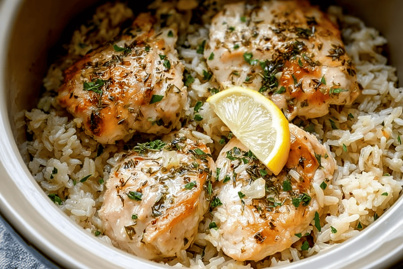Slow Cooker Lemon Herb Chicken And Rice