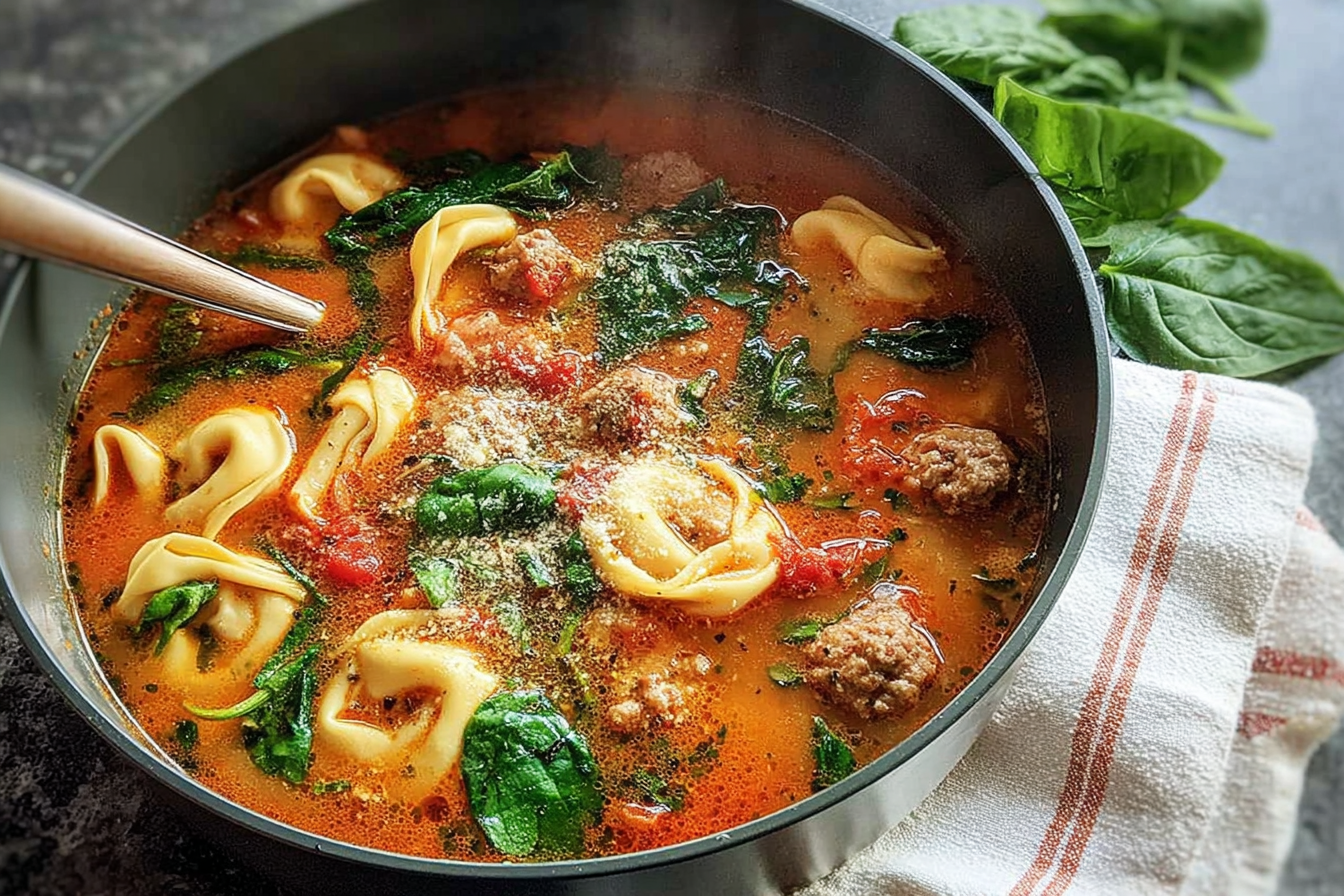 Sausage Spinach Tortellini Soup