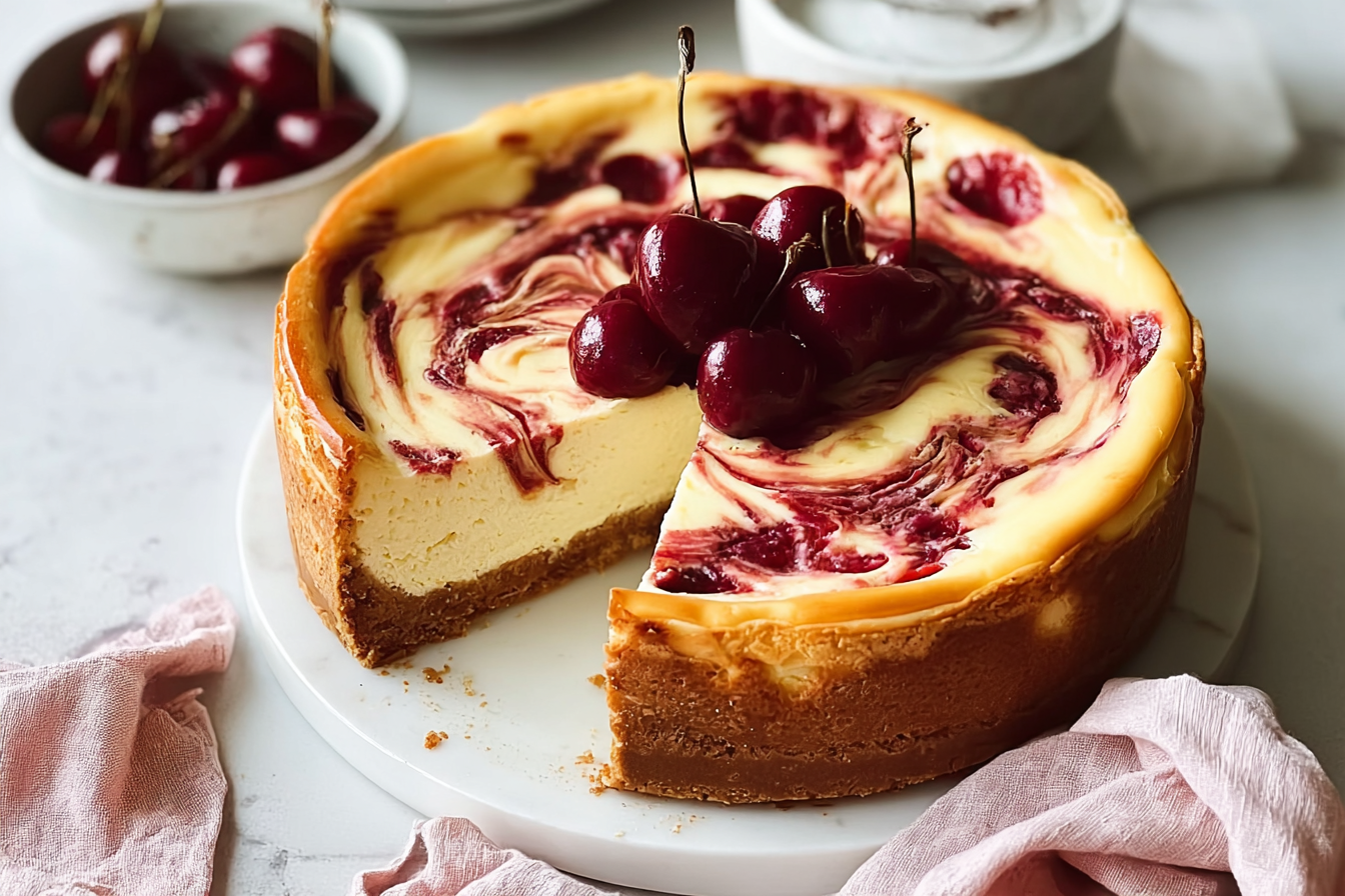 Baked Cherry Swirl Cheesecake