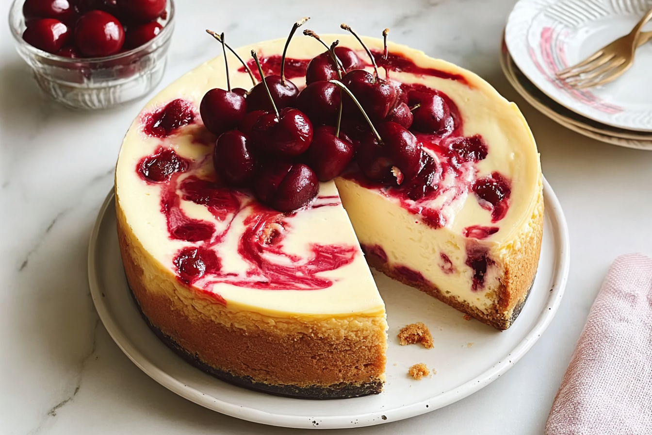 Baked Cherry Swirl Cheesecake