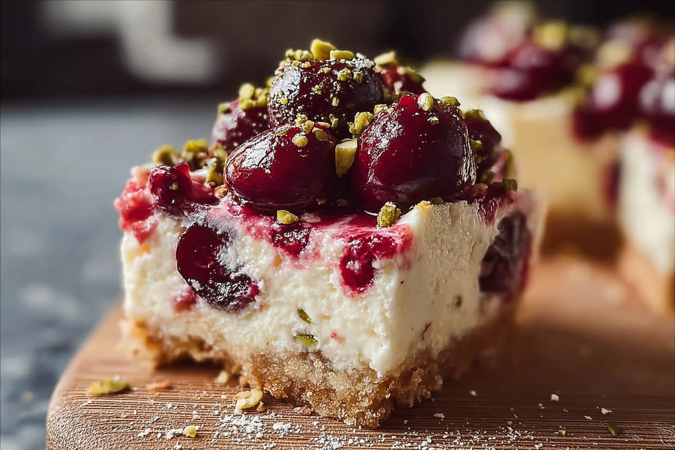 Cherry Pistachio Cheesecake Bars