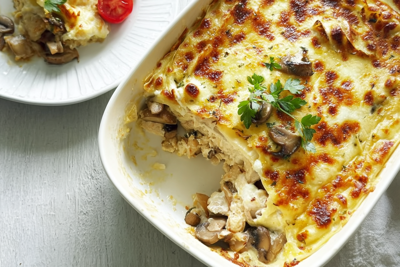 Chicken And Mushroom Crepe Bake