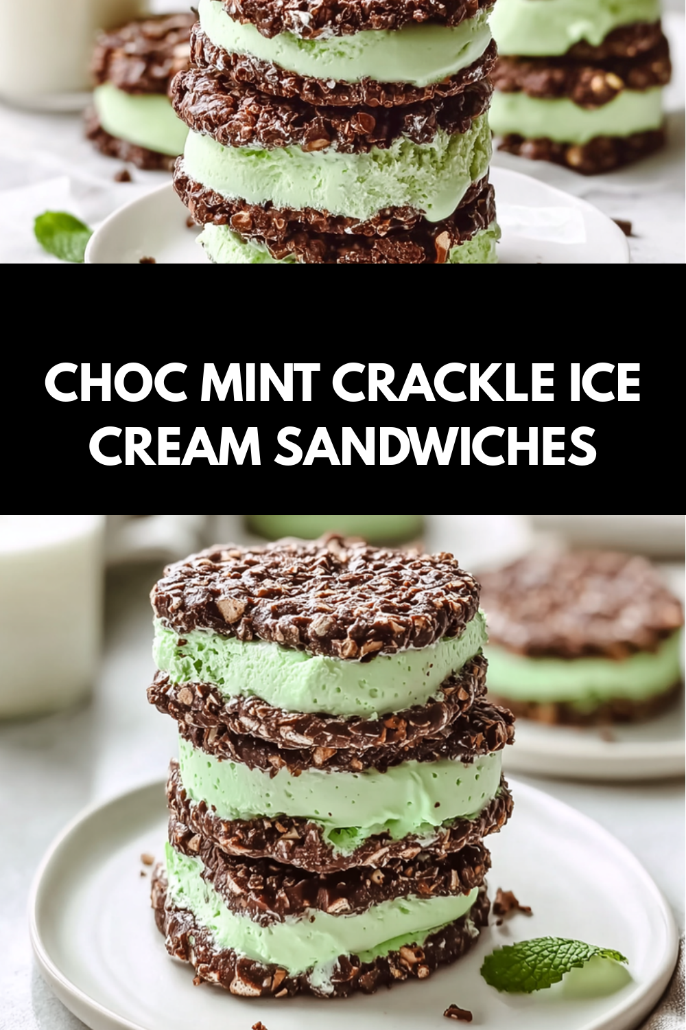 Choc Mint Crackle Ice Cream Sandwiches