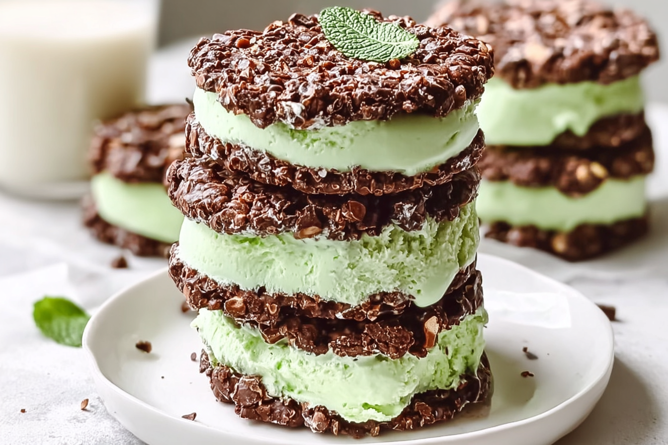 Choc Mint Crackle Ice Cream Sandwiches