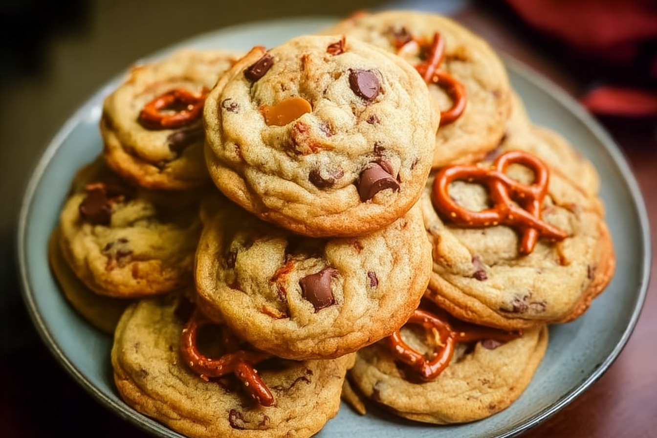 Chocolate Chip Caramel Pretzel Cookies