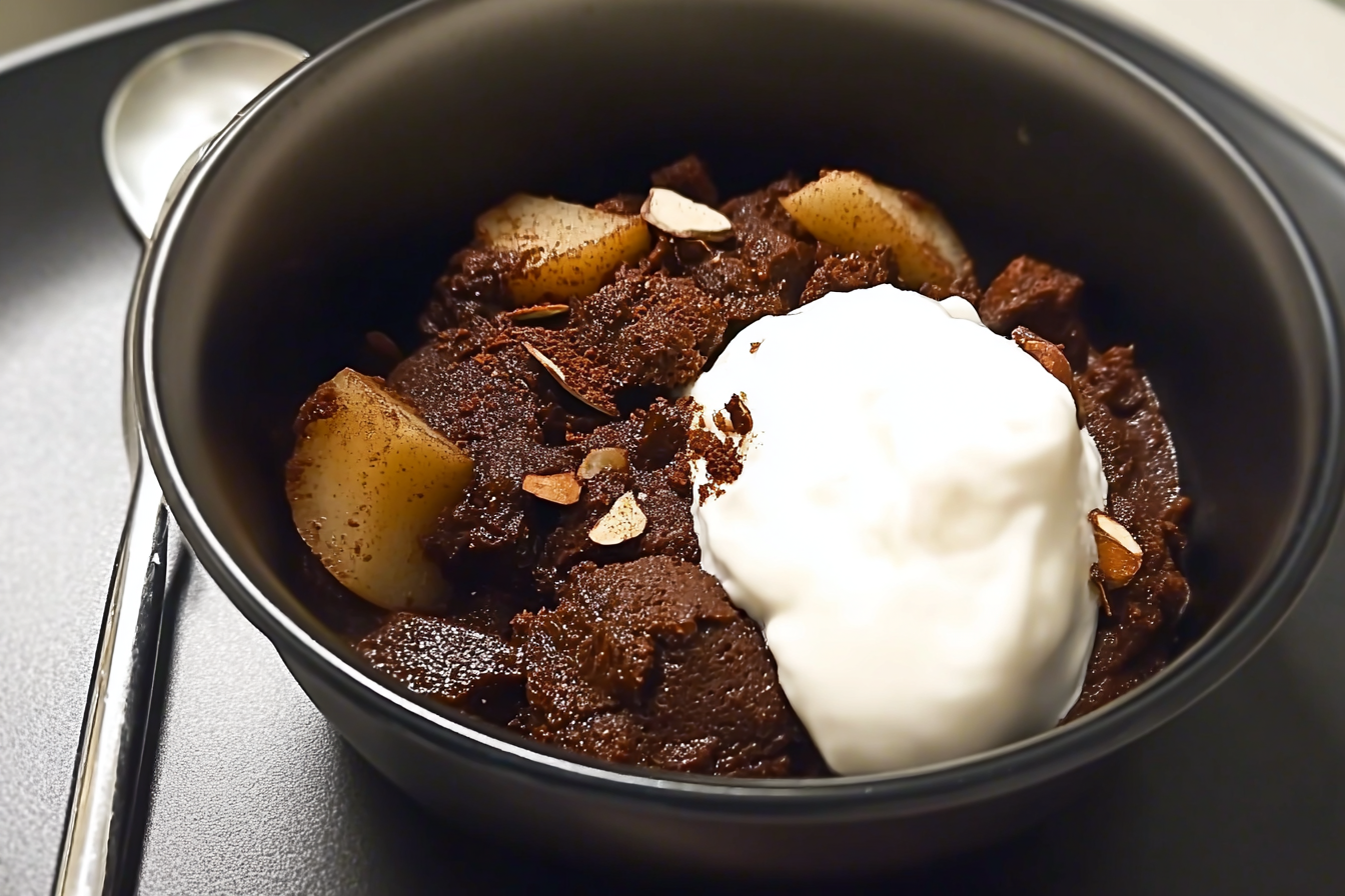 Chocolate Pear Almond Pudding