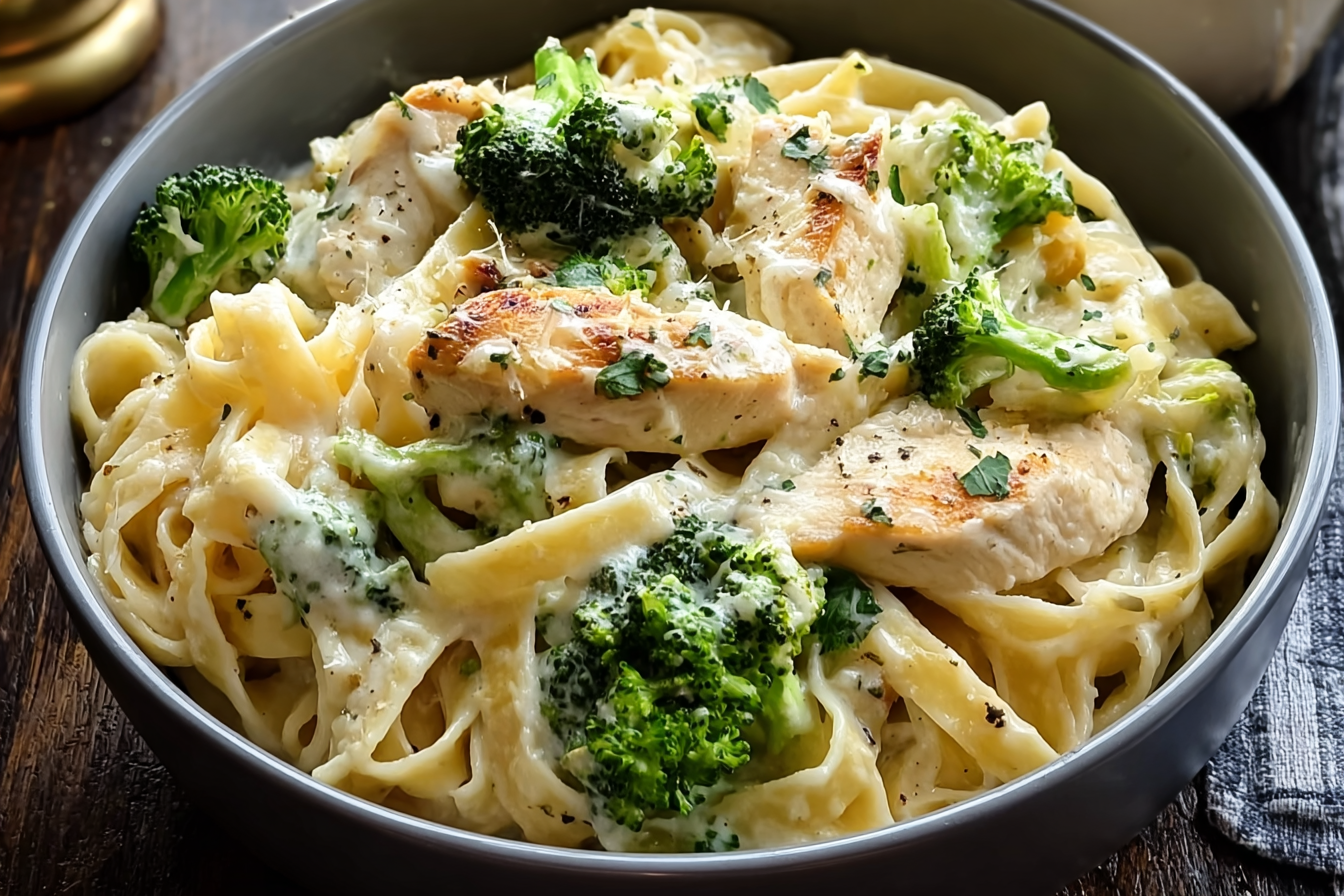 Creamy Chicken Broccoli Alfredo Fettuccine