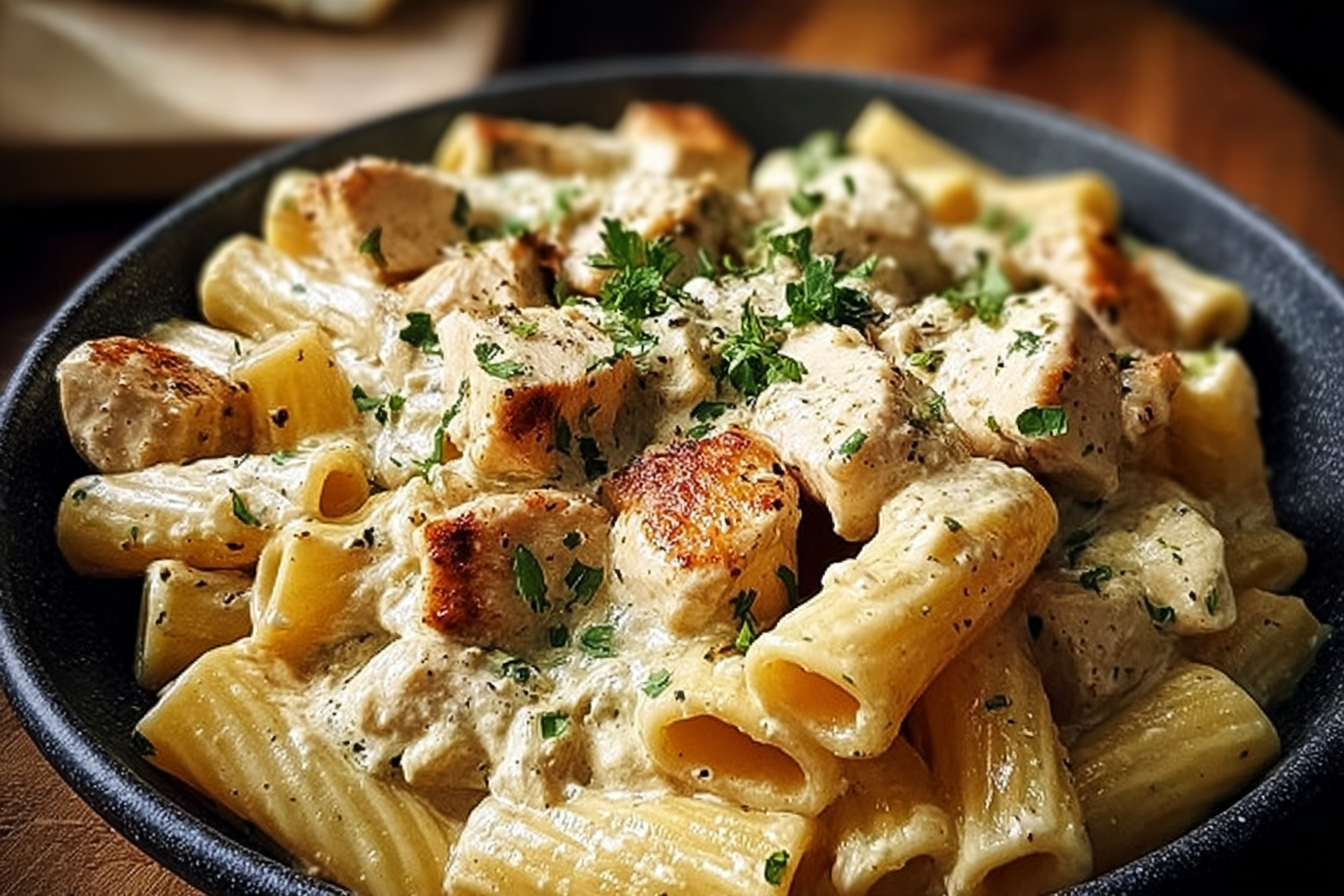 Creamy Garlic Butter Chicken Rigatoni Recipe With Parmesan Sauce