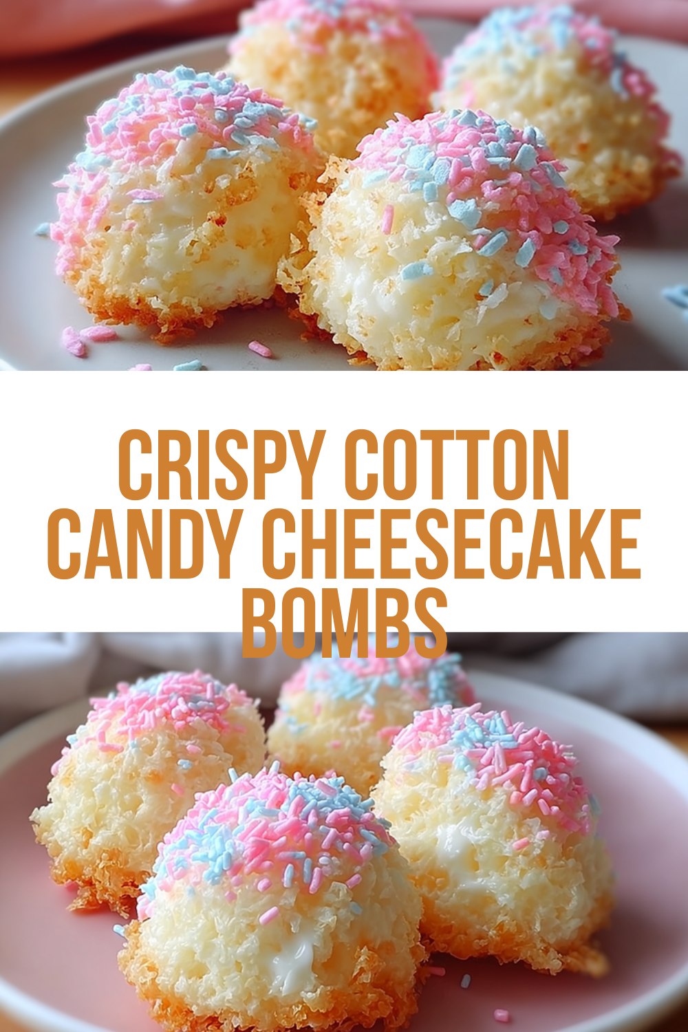 Crispy Cotton Candy Cheesecake Bombs