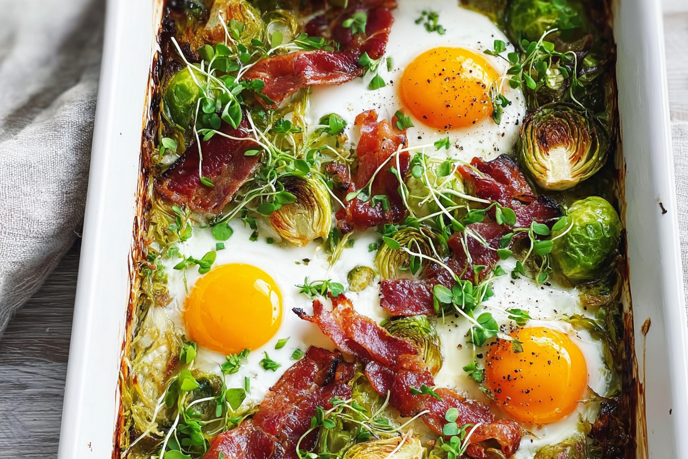 Egg Bacon Sprouts Tray Bake