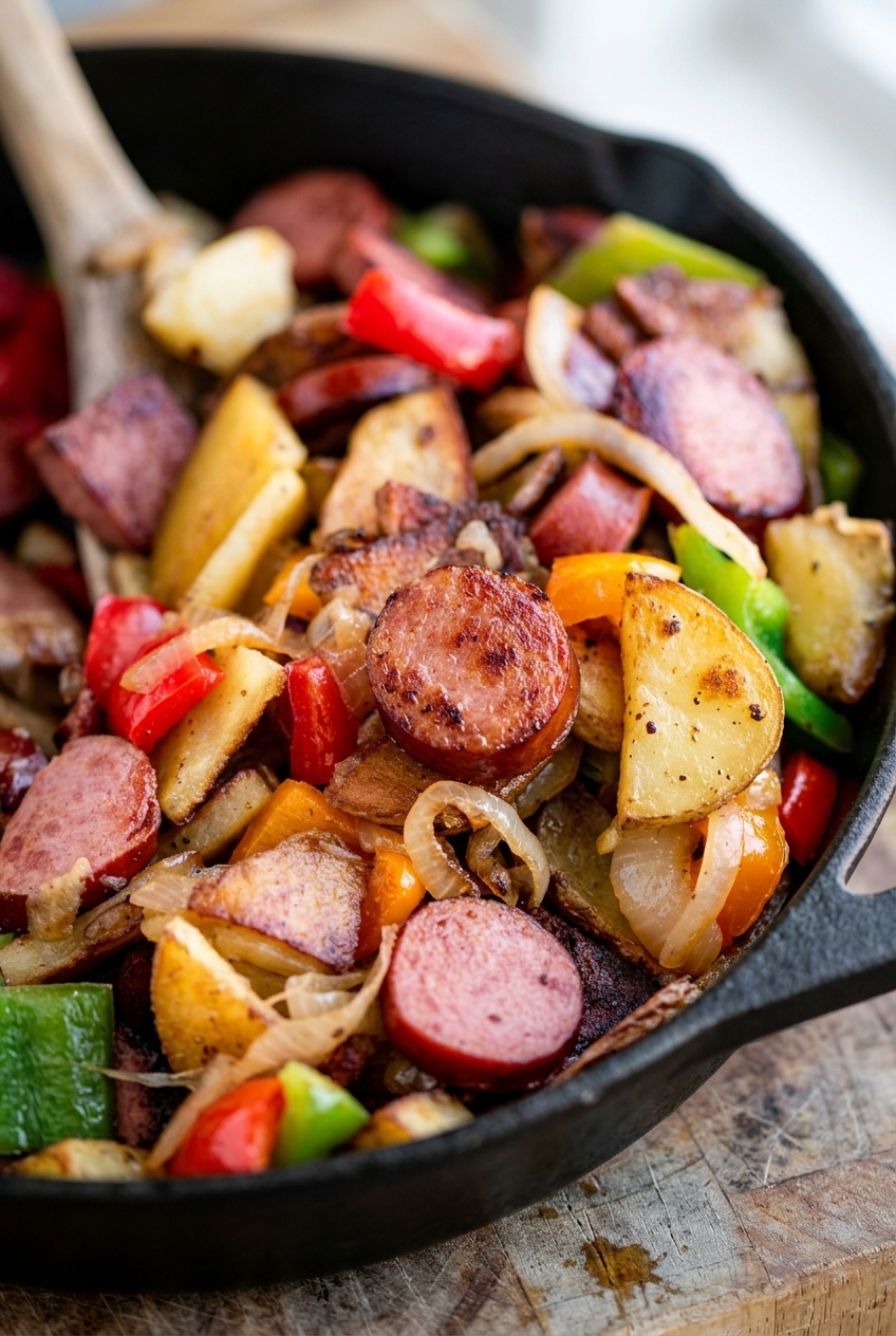 Kielbasa Peppers Potato Hash Skillet Recipe