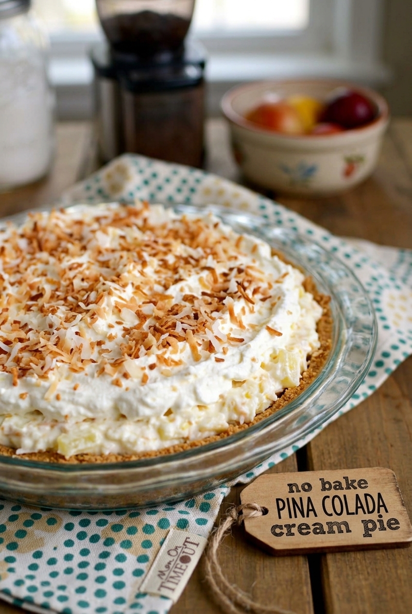 No Bake Pina Colada Cream Pie