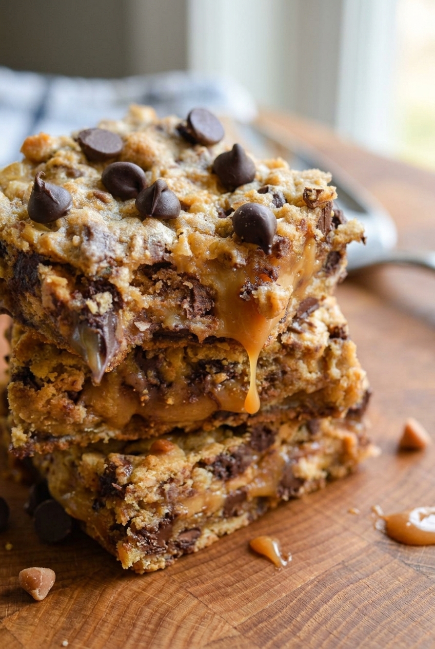 Peanut Butter Caramel Toffee Chocolate Chip Cookie Bars