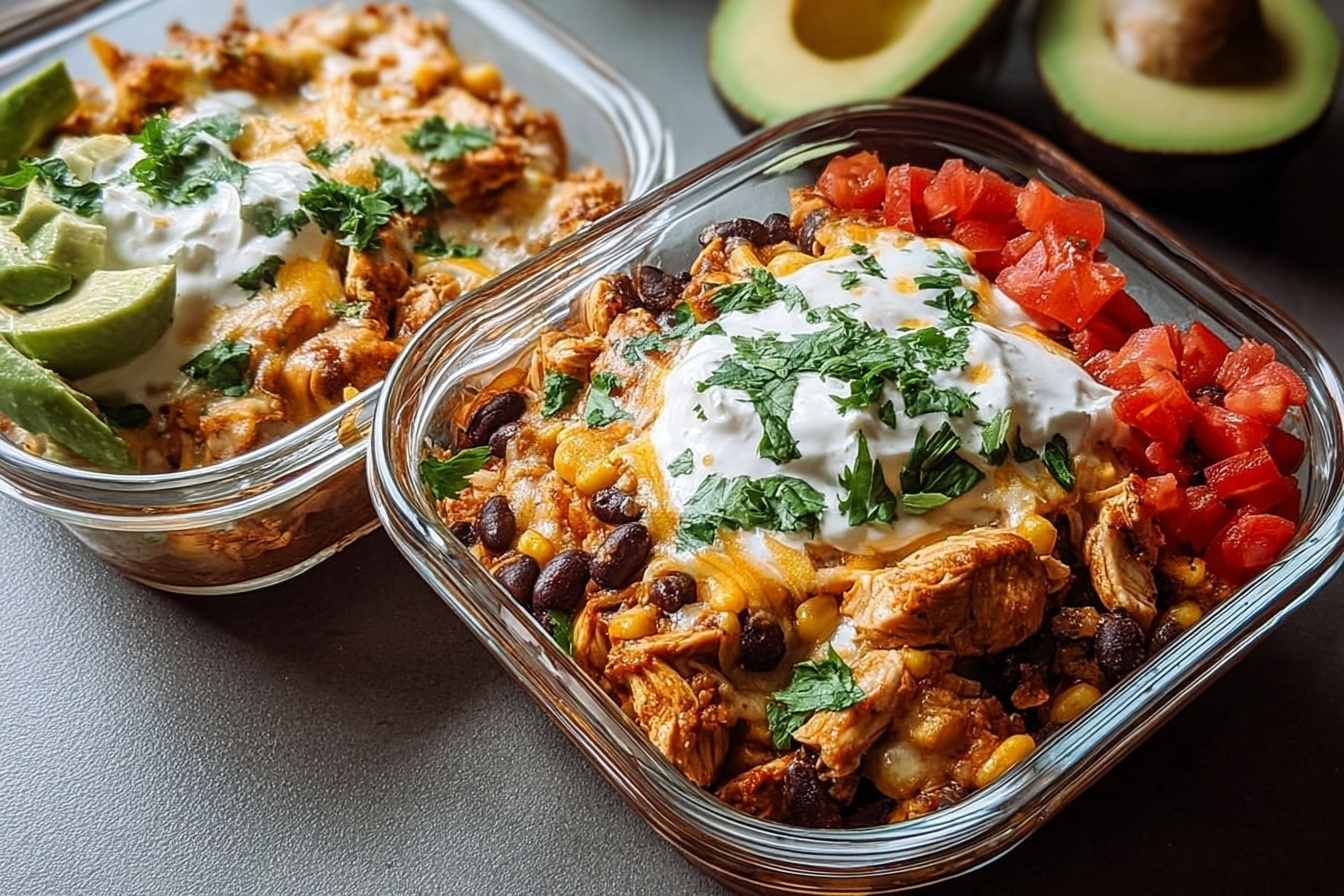 High Protein Chicken Cottage Cheese Enchilada Bowls